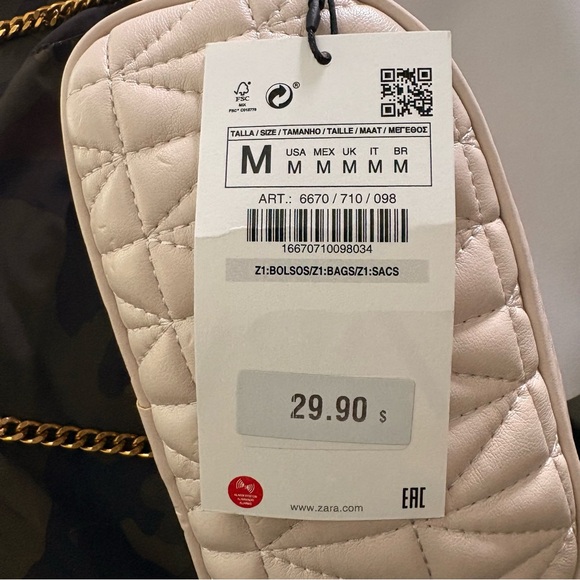 NWT Zara Quilted Cream Crossbody Shoulder Bag - Picture 9 of 11